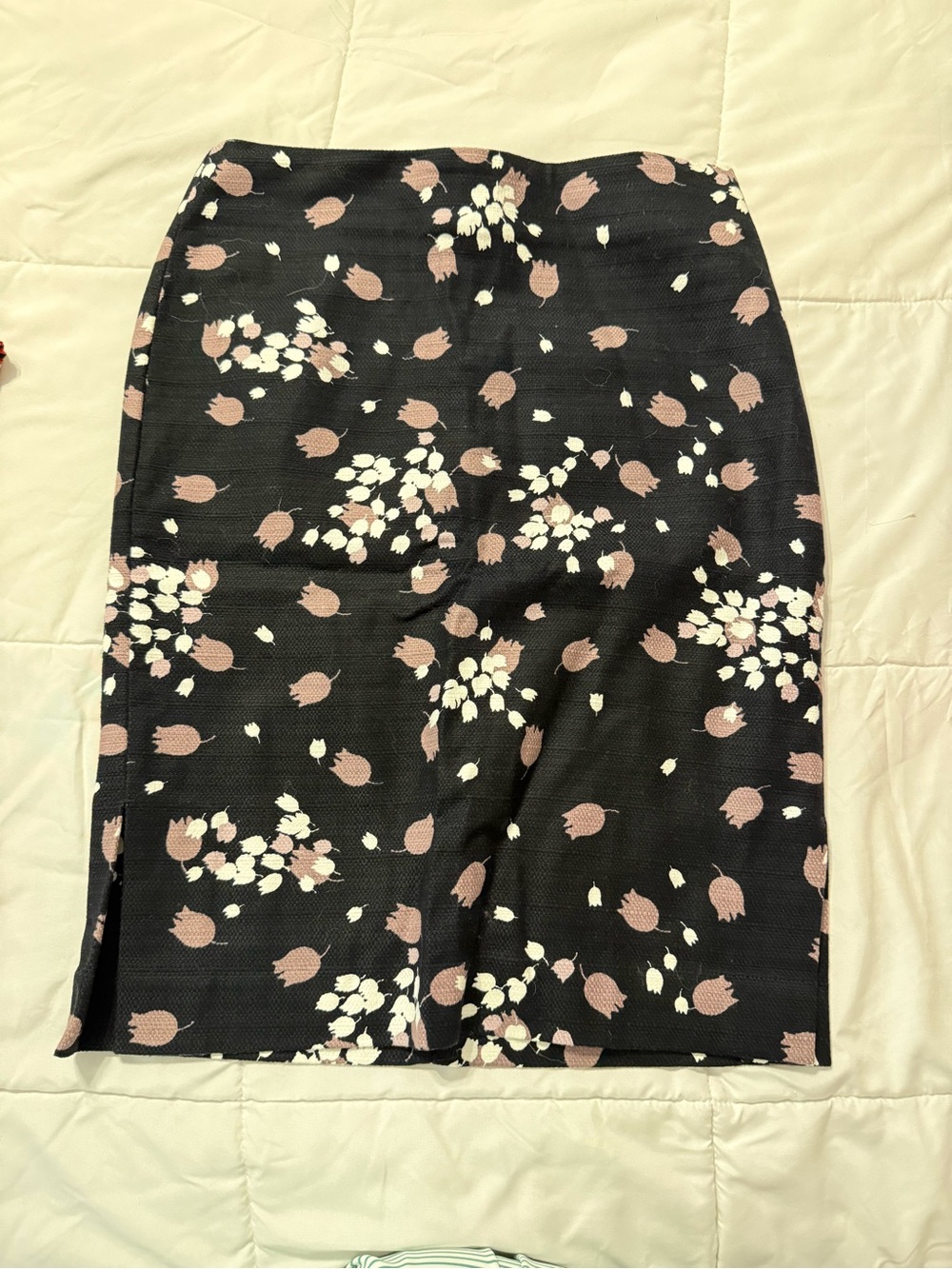 LOFT Black Pencil Skirt, Cream Floral Print